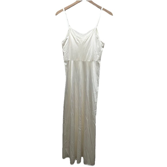 VINTAGE Ivory Babydoll Long Maxi Slip Petti Slip Maxi Full Nylon White Medium M - Picture 10 of 13